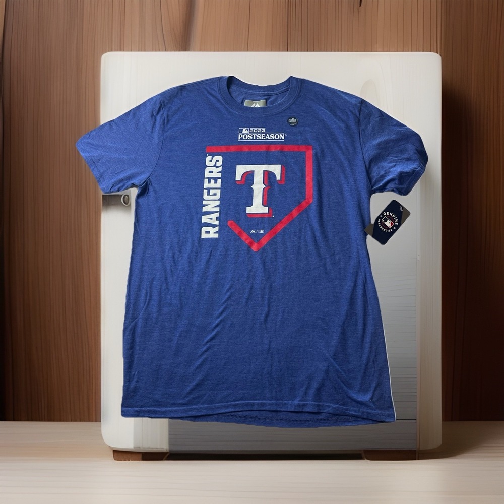 Texas Rangers 2023 Postseason MLB T-Shirt Men's Large Majestic NWT Blue Tee‎